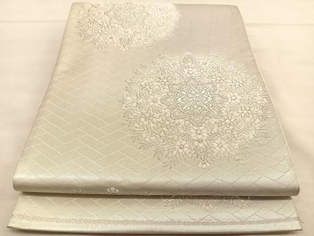 平和屋着物◎六通柄袋帯 唐織 正倉院花文 銀糸 正絹 逸品
