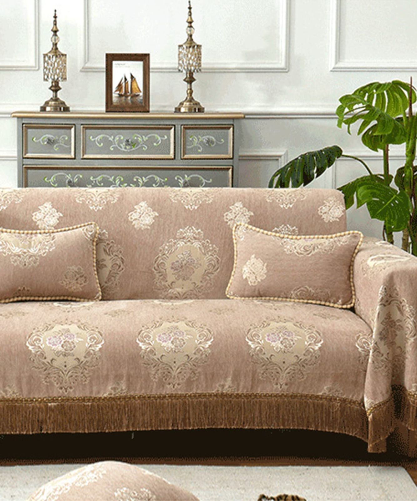 数量 アイモハ ソファーカバー マルチカバー ラグ アンティーク調 カーペット マルチラグ マット 韓国 インテリア ブランケット 204×186 ひざ掛け チョコ