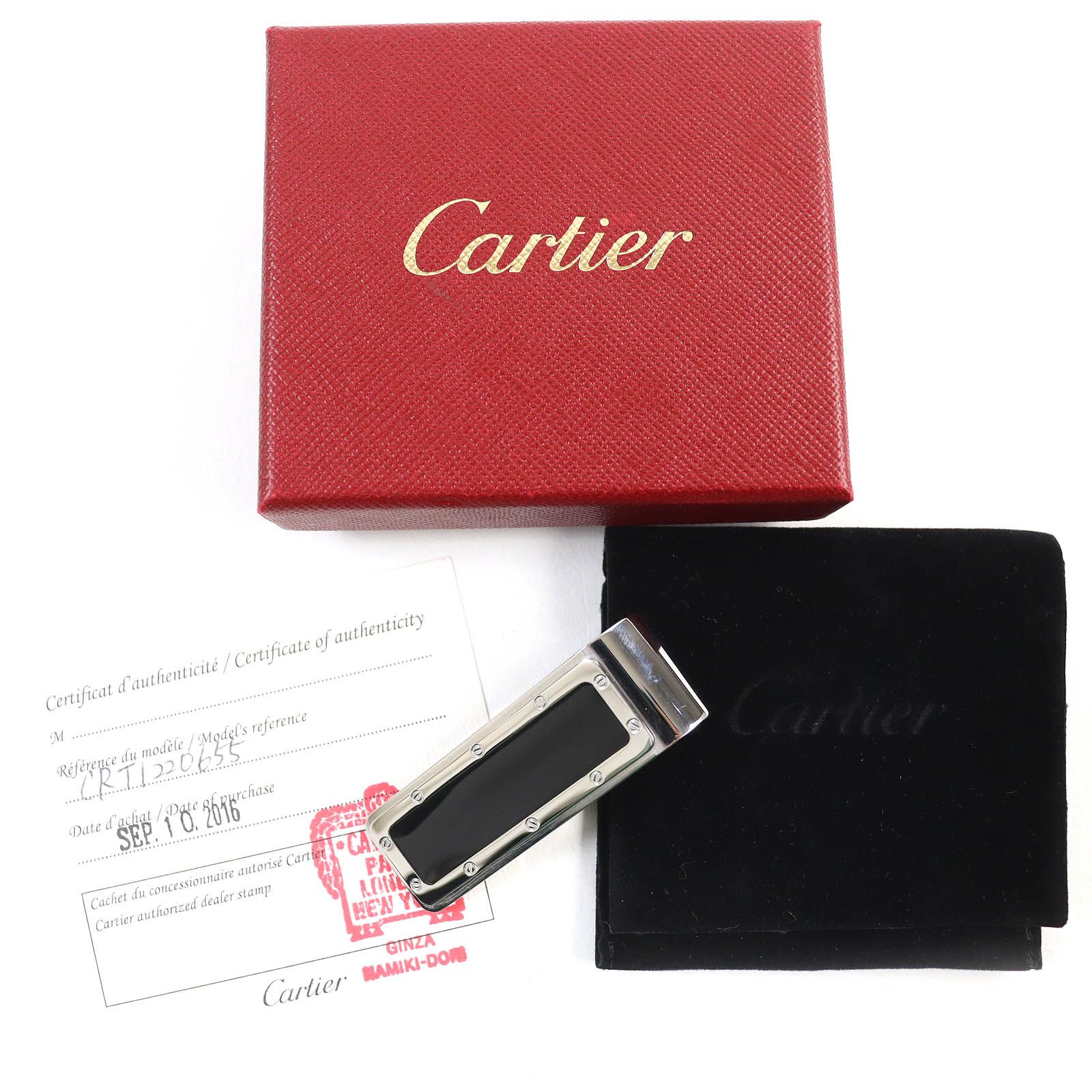 極美品△Cartier カルティエ サントス ドゥ カルティエ マネークリップ ビルクリップ 札ばさみ マネークリップ シルバー ブラック スペイン製 メンズ