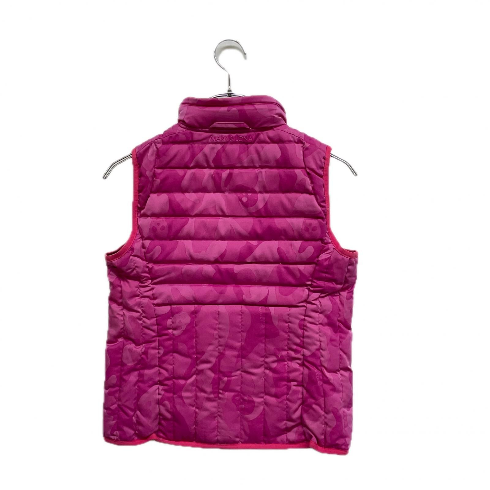 レディース マークアンドロナ MARK-LONA ダウンベスト 38 M ピンク 総柄 ポケッタブル フルジップ