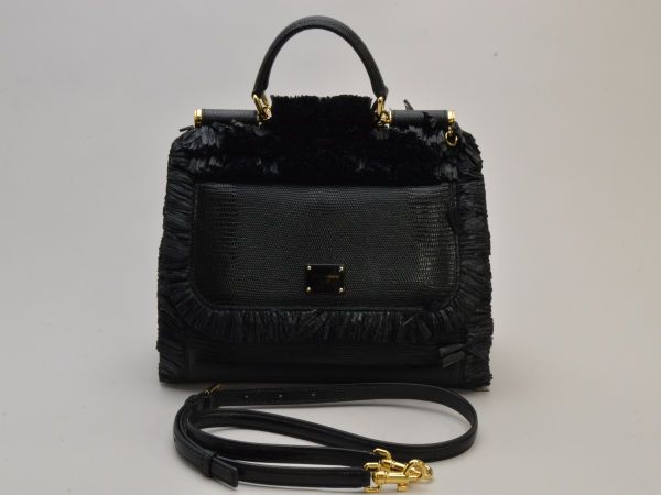 ドルチェアンドガッバーナ DOLCEu0026GABBANA 2WAY バッグ シシリーミディアム SICILY ラフィア×レザー ブラック レディース e_u F-YA533