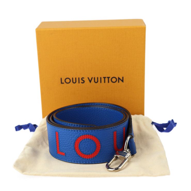 美品☆LOUIS VUITTON ルイヴィトン J02389 レザー ロゴ入り ショルダーストラップ ブルー レッド シルバー金具 スペイン製 レディース 美品ルイヴィトン LOUIS VUITTONJ02389 ショルダー