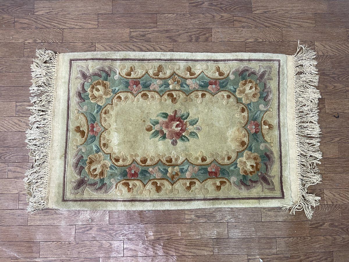 ●最 中国段通 手織り絨毯 玄関マット キッチンマット ラグ 98×63cm ウール 品 ヴィンテージ 他1107
