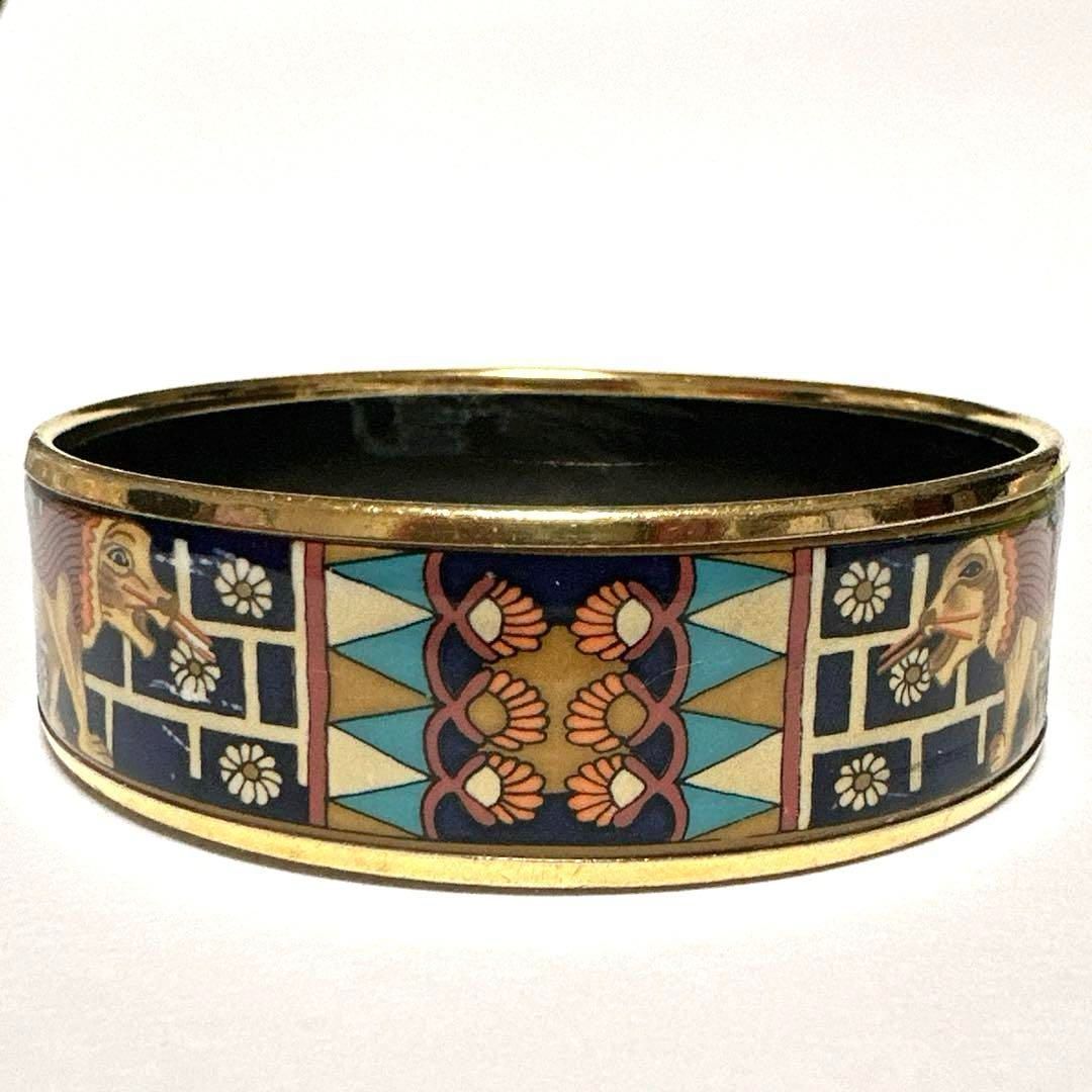 HERMES エルメス エマイユGM ブレスレット バングル ライオン ゴールド