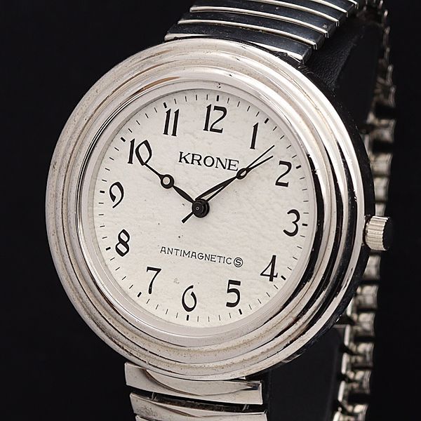 krone 【不動】KRONE クローネ 手巻き 腕時計 白文字盤 ラウンド メンズ