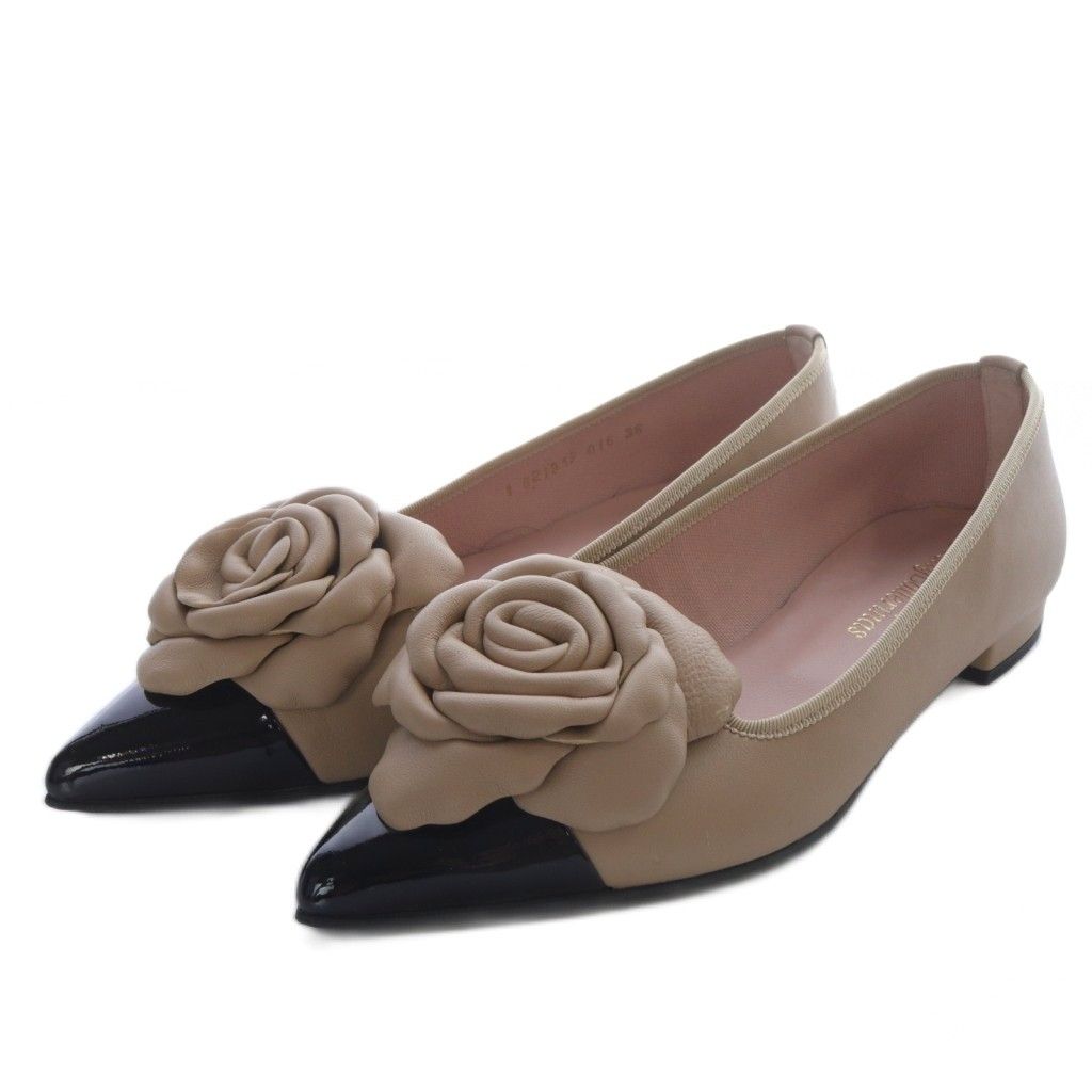 プリティバレリーナ Pretty Ballerinas クレメンタイン パテント レザーカメリア ポインテッドシューズ パンプス 36 ベージュ ブラック |YO8