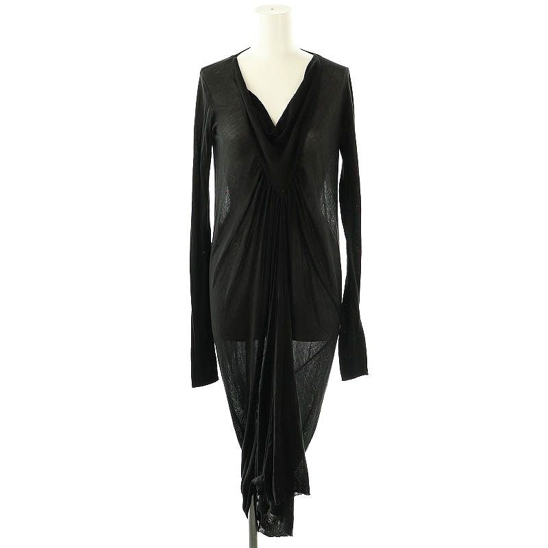 リックオウエンス Rick Owens 07AW ギャザーロングスリーブワンピース ミモレ ロング 黒 ブラック |AT OS SH