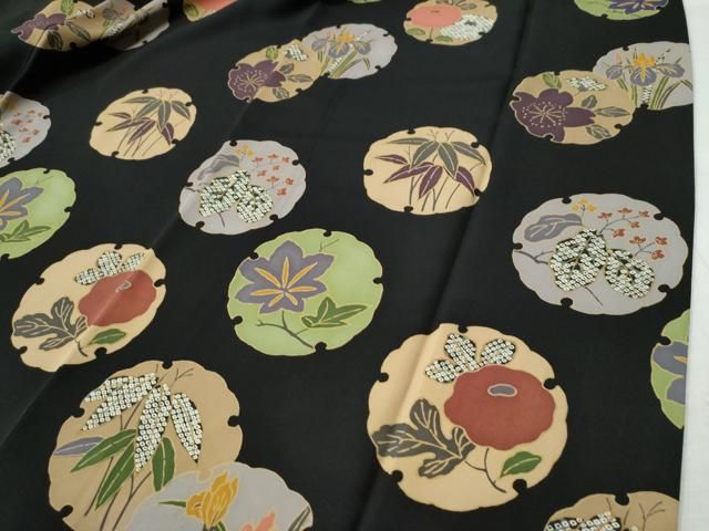 平和屋着物○訪問着 雪輪草花文 黒地 高島屋扱い 正絹 逸品 CAAU1787yc