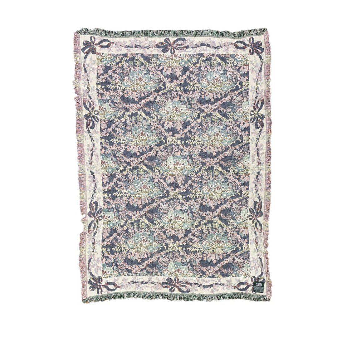 USED USA古着 大判ラグ 花柄刺繍 フリンジ マット vintage USED USA古着 大判ラグ 花柄刺繍 フリンジ マット vintage