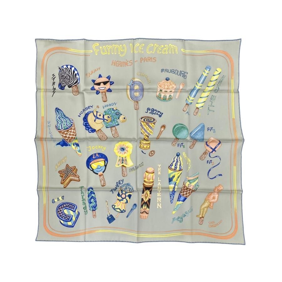 ☆E2115 エルメス シルクスカーフ カレ70 ファニー・アイスクリーム