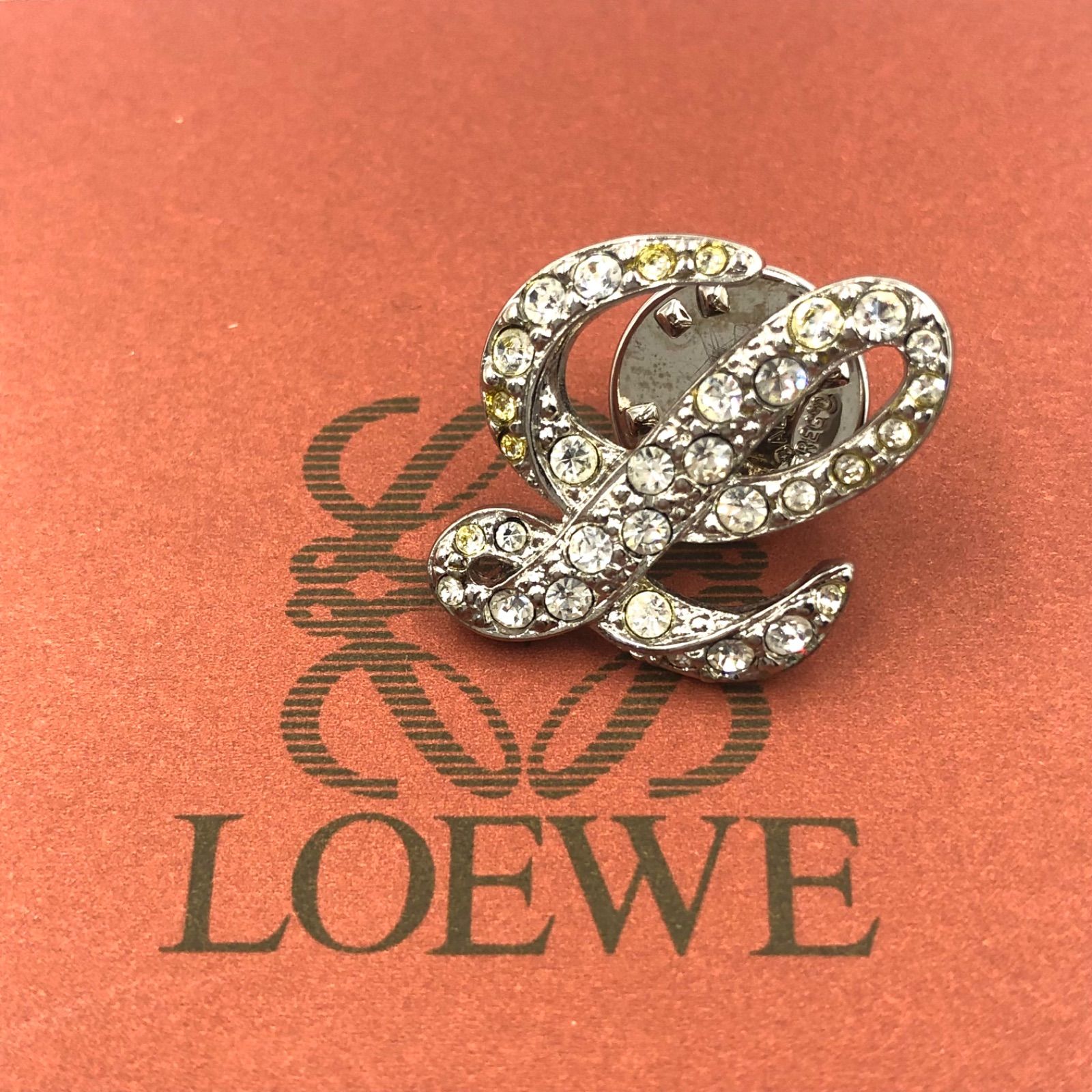 LOEWE ロエベ ピンブローチ Lロゴ ラインストーン シルバー金具 刻印 