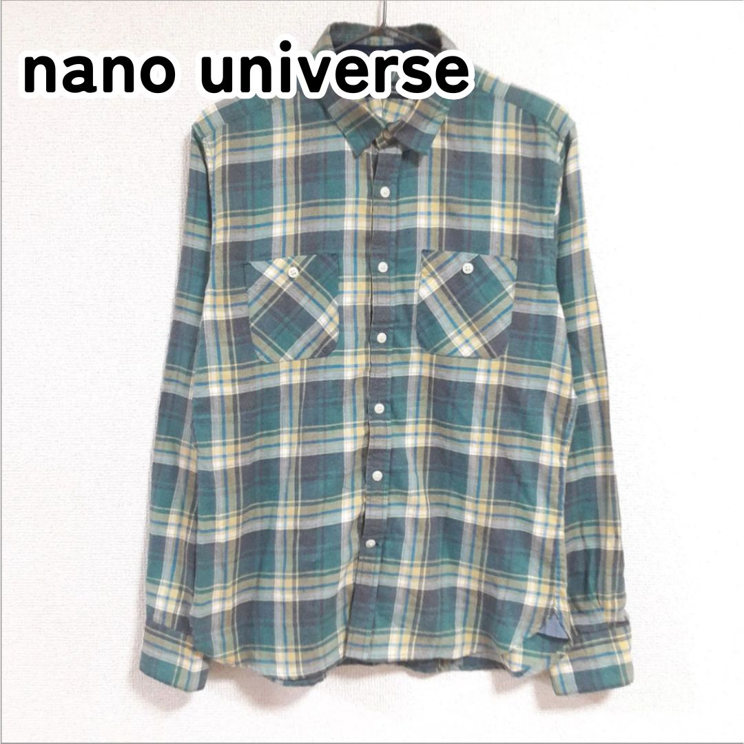 nano universe ナノユニバース M グリーン チェック柄 長袖シャツ