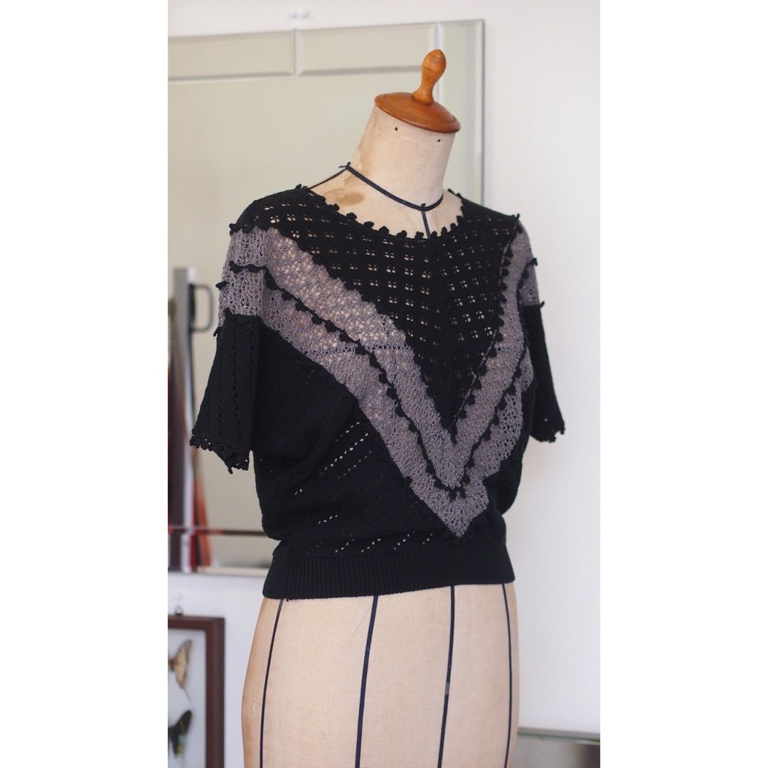 #798 crochet top / クロシェ編み トップス 黒 ブラック 古着屋 - メルカリShops