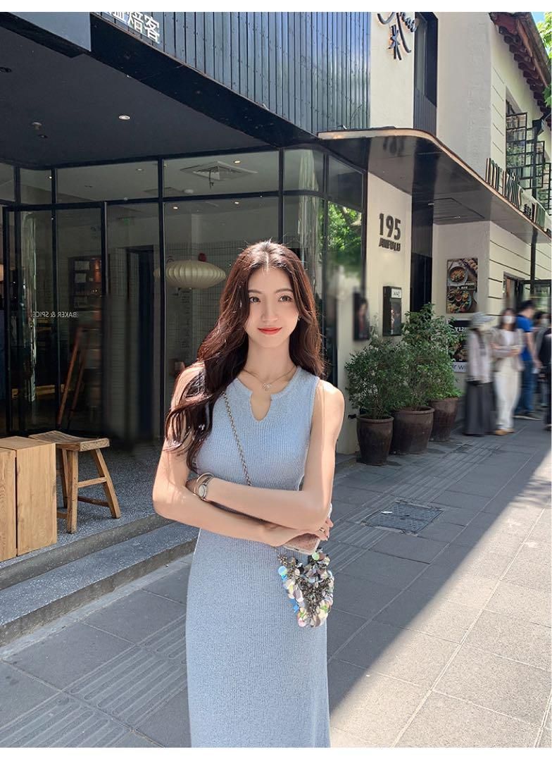 ノースリーブニットワンピース 着痩せ効果抜群