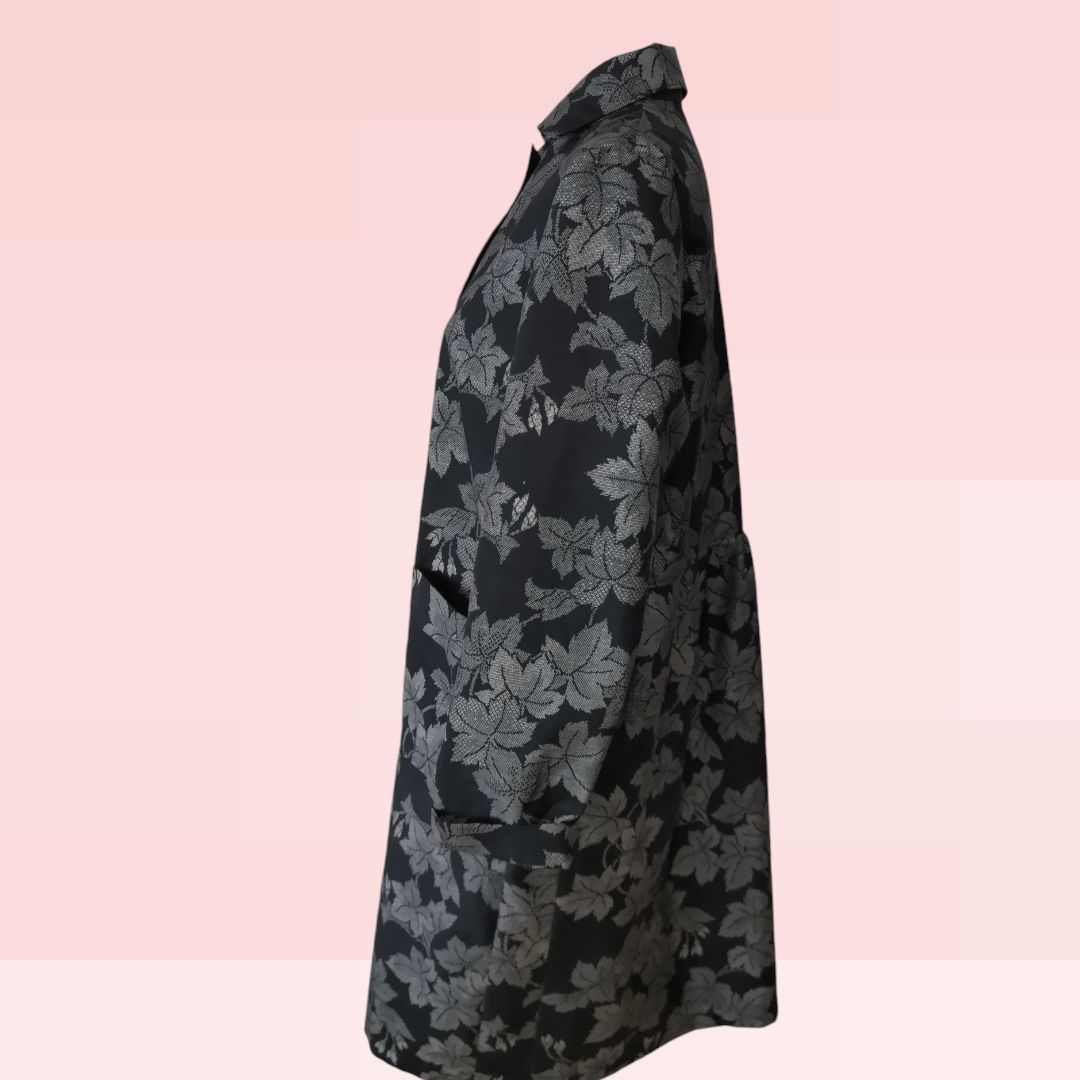 紬リメイク コート 葉っぱが可愛いデザインです♪ きものリメイク  