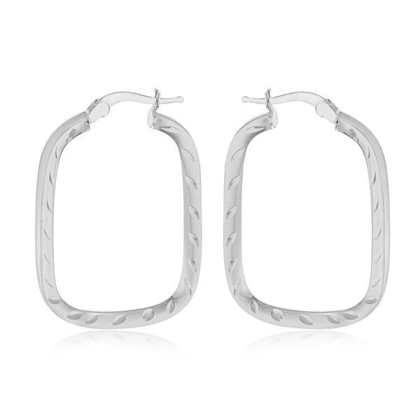 【送料無料】 ビー ユー レディース ピアス・イヤリング アクセサリー Sterling Silver Patterned-Rectangle Hoops Sterling Silver