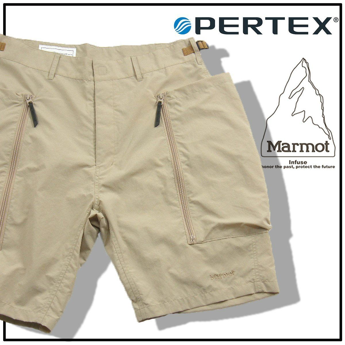 【新品】 Marmot Infuse × PERTEX UNLIMITED / マーモットインフューズ パーテックス アンリミテッドハーフパンツ 撥水 防風 大容量 サイドポケット 耐久撥水 マーモット アウトドア キャンプ アクティブ 外遊び タウンユース