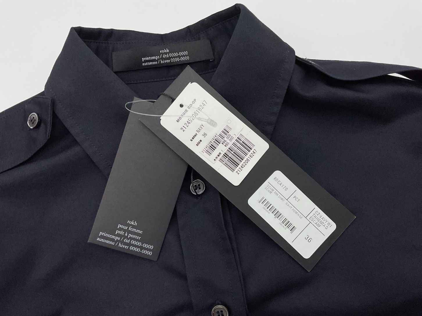 M【新品】rokh スカーフミックスシャツ サイズ36 参考定価66000円 未使用 rokh ロク 36 ブラック スカーフミックスシャツ - メルカリ