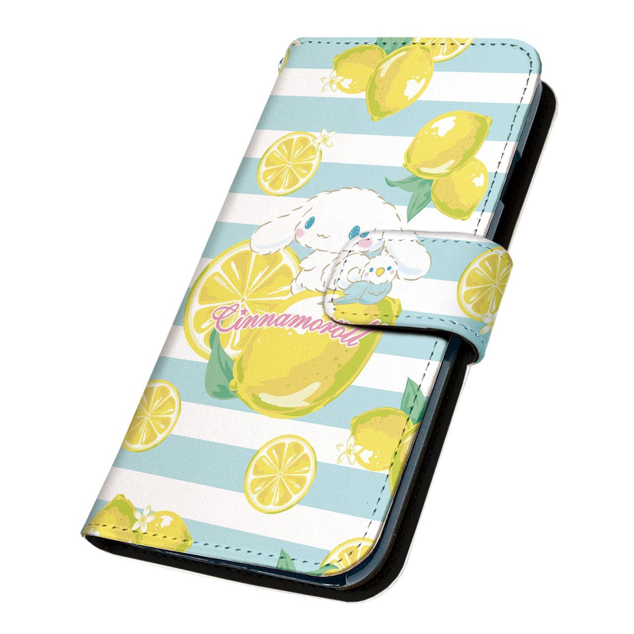 サンリオ 正規品 シナモロール AQUOS sense2 SHV43 ケース 手帳型 スマホケース [デザイン:5.レモン(ボーダー)/マグネットハンドあり] SANRIO シナモン au アクオス shv43