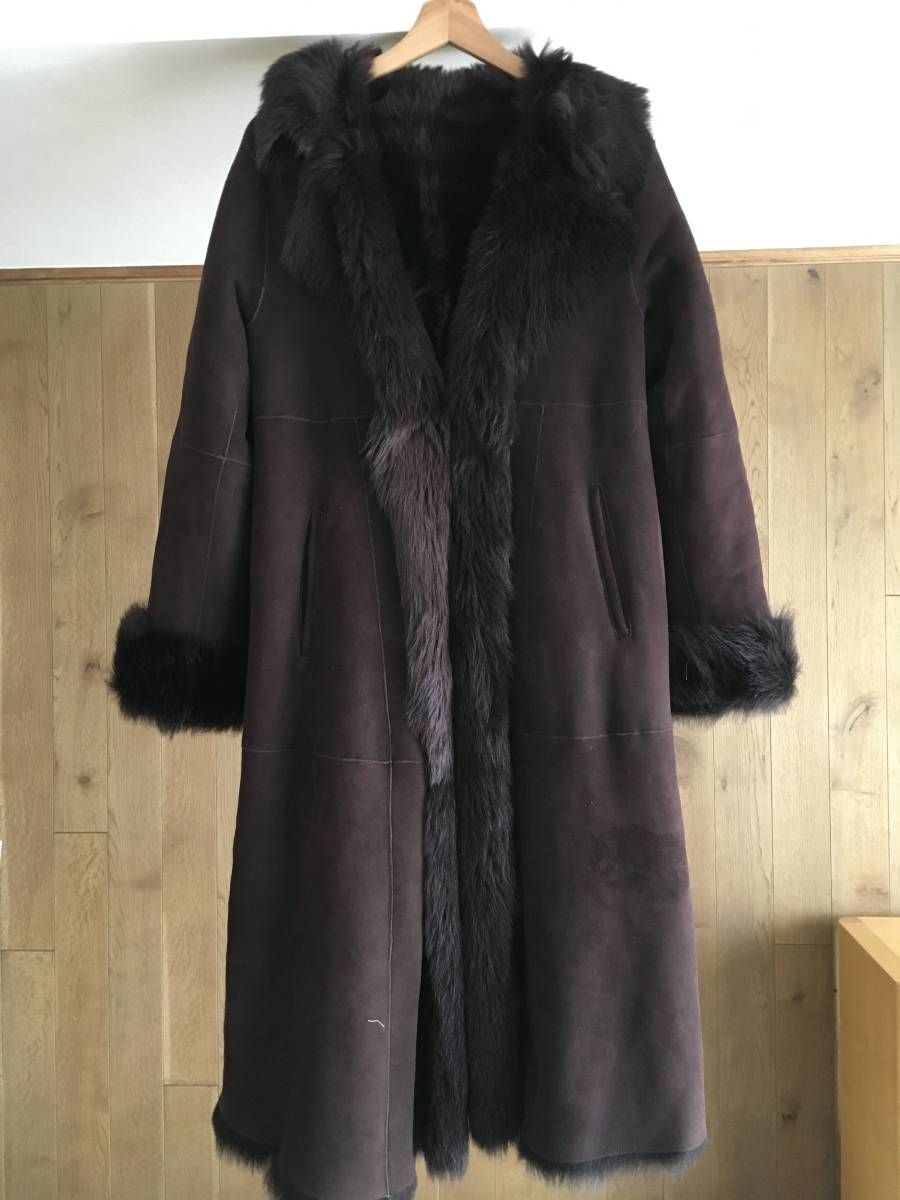 美品 DKNYダナキャラン リアル ムートンコート 羊革 ロングコート4  