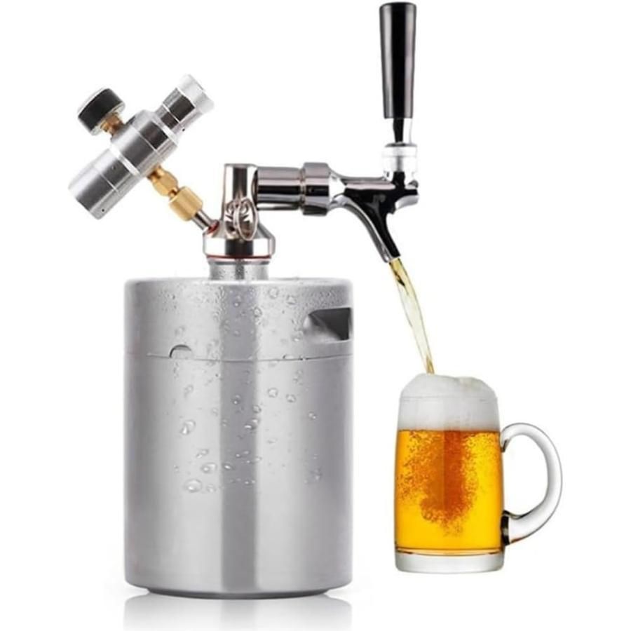 ビールサーバー ビールディスペンサー 缶ビール ステンレス鋼製5L大容量ビール樽システム カーボネーター蛇口ミニCO2レギュレーター付きビ