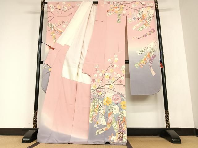 平和屋着物 本加賀友禅作家 中井節子 振袖 短冊枝梅文 正絹 AABC0118zg