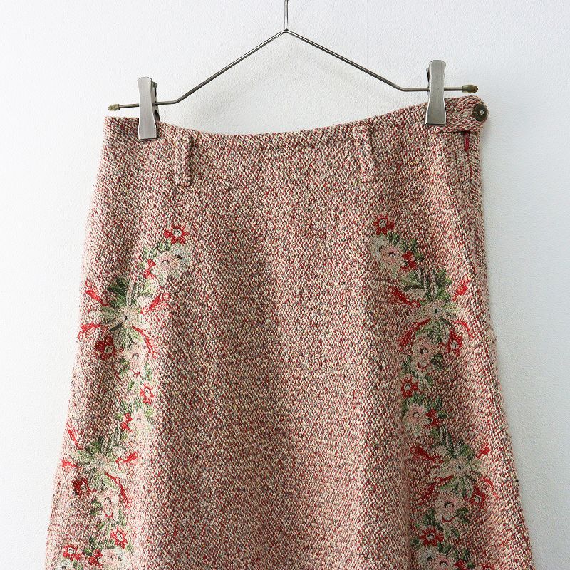 刺繍入 ニコミコツイードのお花スカート