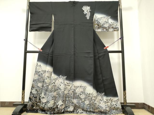 平和屋着物○訪問着 辻が花 暈し染め 黒地 金彩 正絹 逸品 DAAR0209yyy