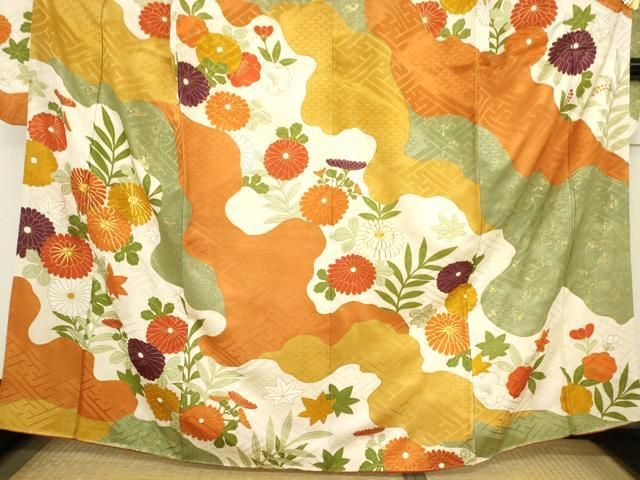 平和屋着物○豪華色留袖 竹屋町刺繍 市松草花文 金銀糸 正絹