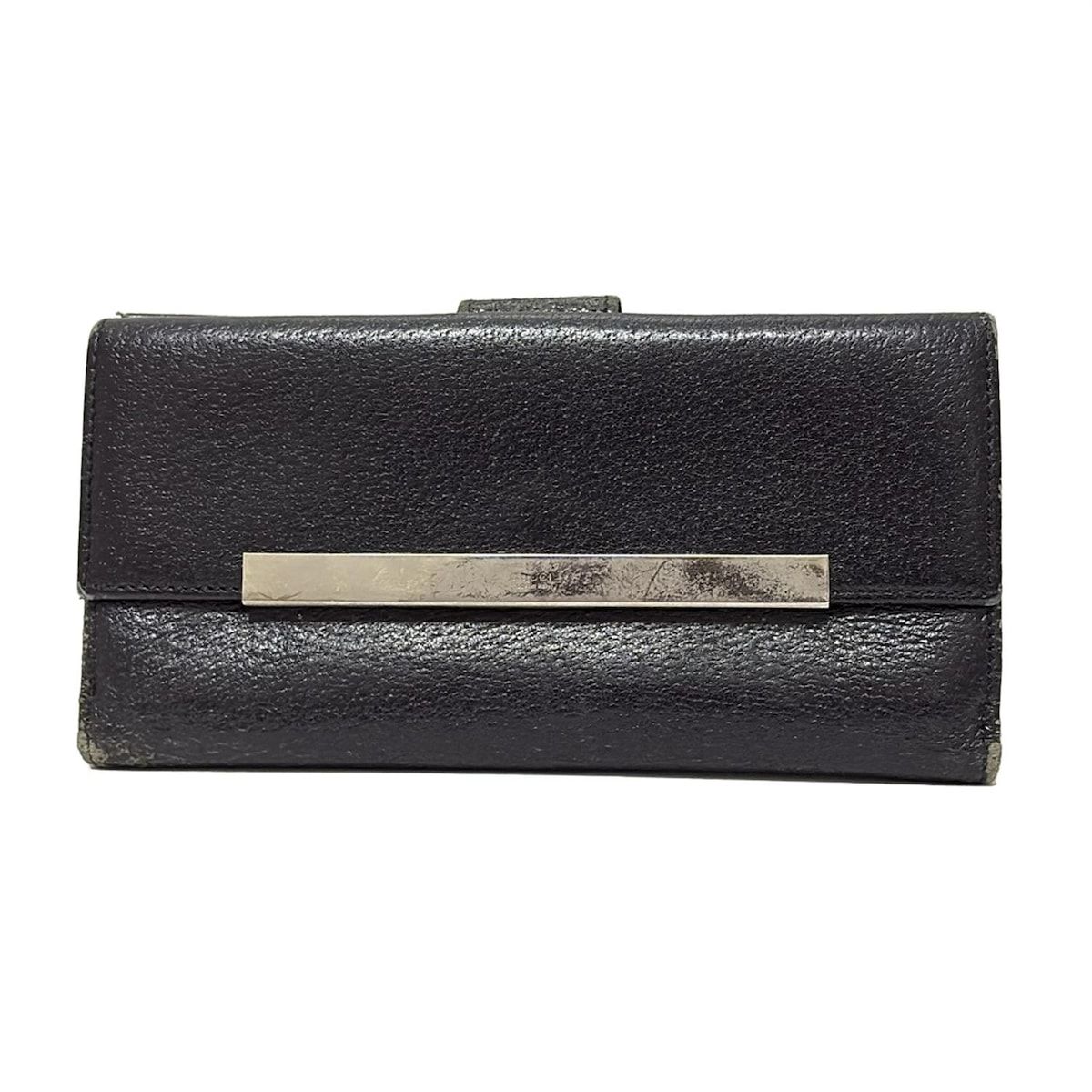 GUCCI グッチ 長財布 メタルバー 黒 レザー