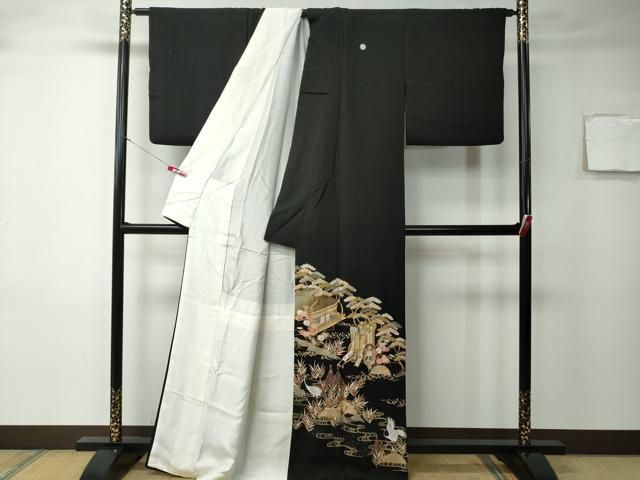 平和屋着物□豪華黒留袖 駒刺繍 御所解文 暈し染め 金彩 正絹 逸品