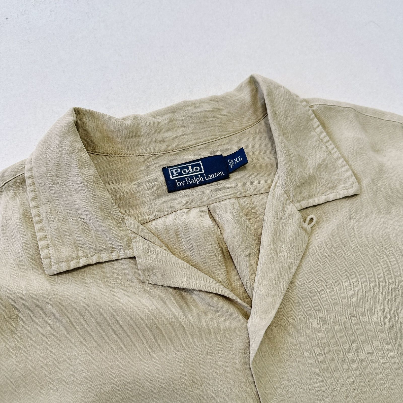 90s ラルフローレン オープンカラーシャツ リネン シルク ポニー刺繍