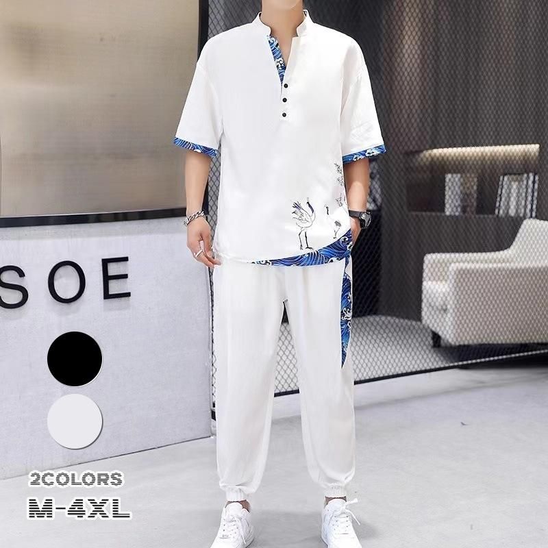 人気定番，定番人気 セットアップ メンズ 夏 半袖 上下セット サマー 短パン 薄手 接触冷感 涼しい 旅行 学生 ゆったり シャツ トップス 父の日 ギフト 半袖 上下セット サマー その他