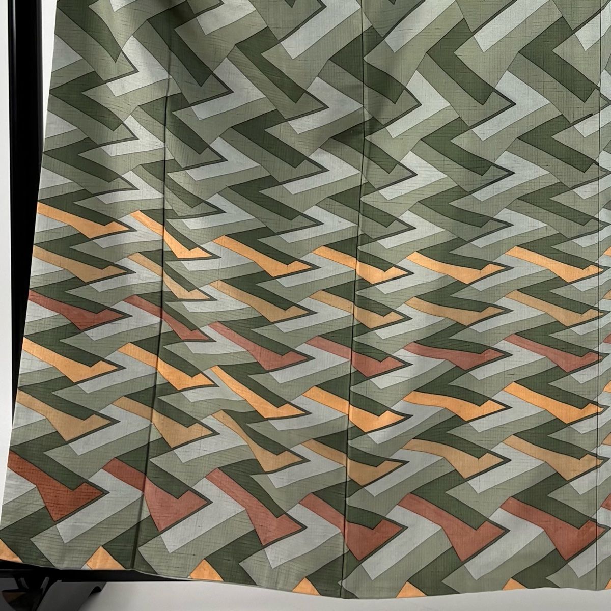 訪問着 身丈162cm 裄丈64cm M 袷 落款 幾何学 灰緑 正絹 秀品