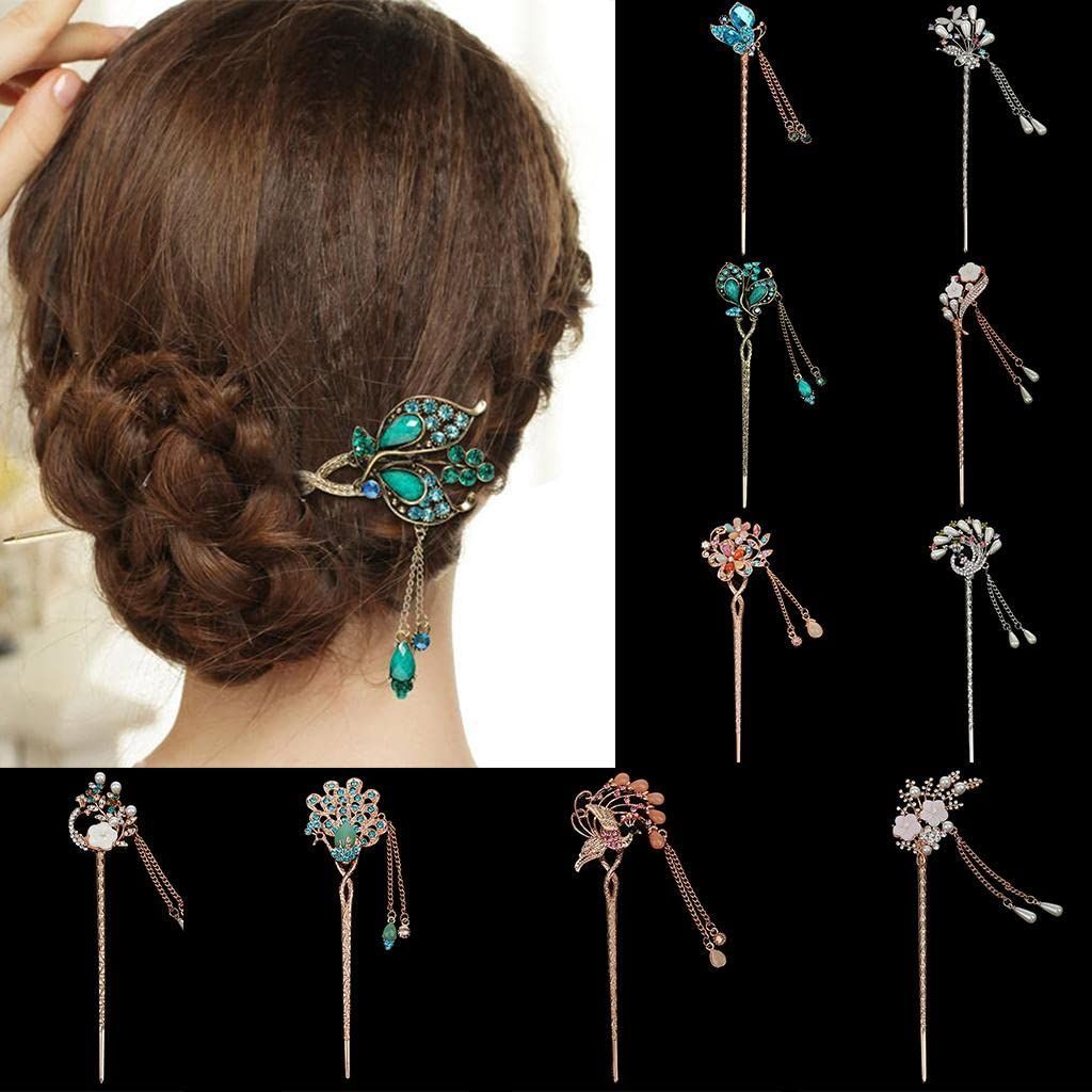 ノーブランド品 ヴィンテージ ラインストーン ボビーピン 髪飾り 花 ヘアピン かんざし 簪 お祭り 贈り物