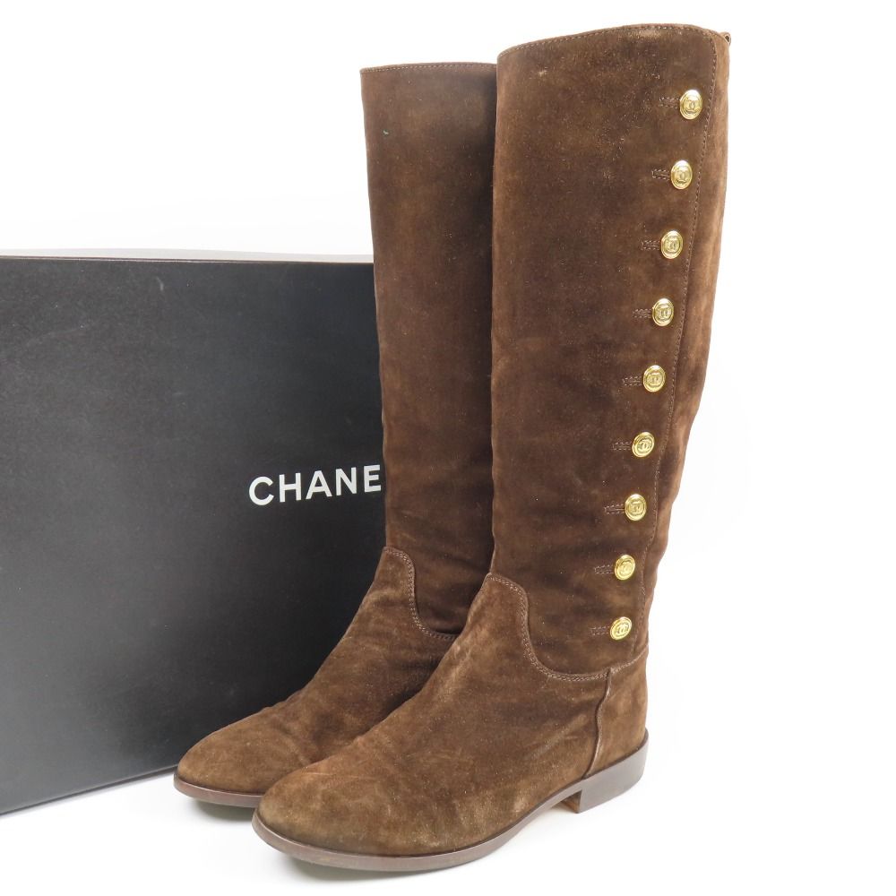 CHANELシャネルロングブーツココマークスエードイタリアブーツ 36