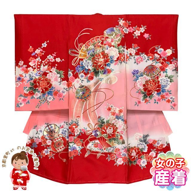 505ax30□お宮参り セミアンティーク 女児 着物 掛け着 長襦袢付□美品 お