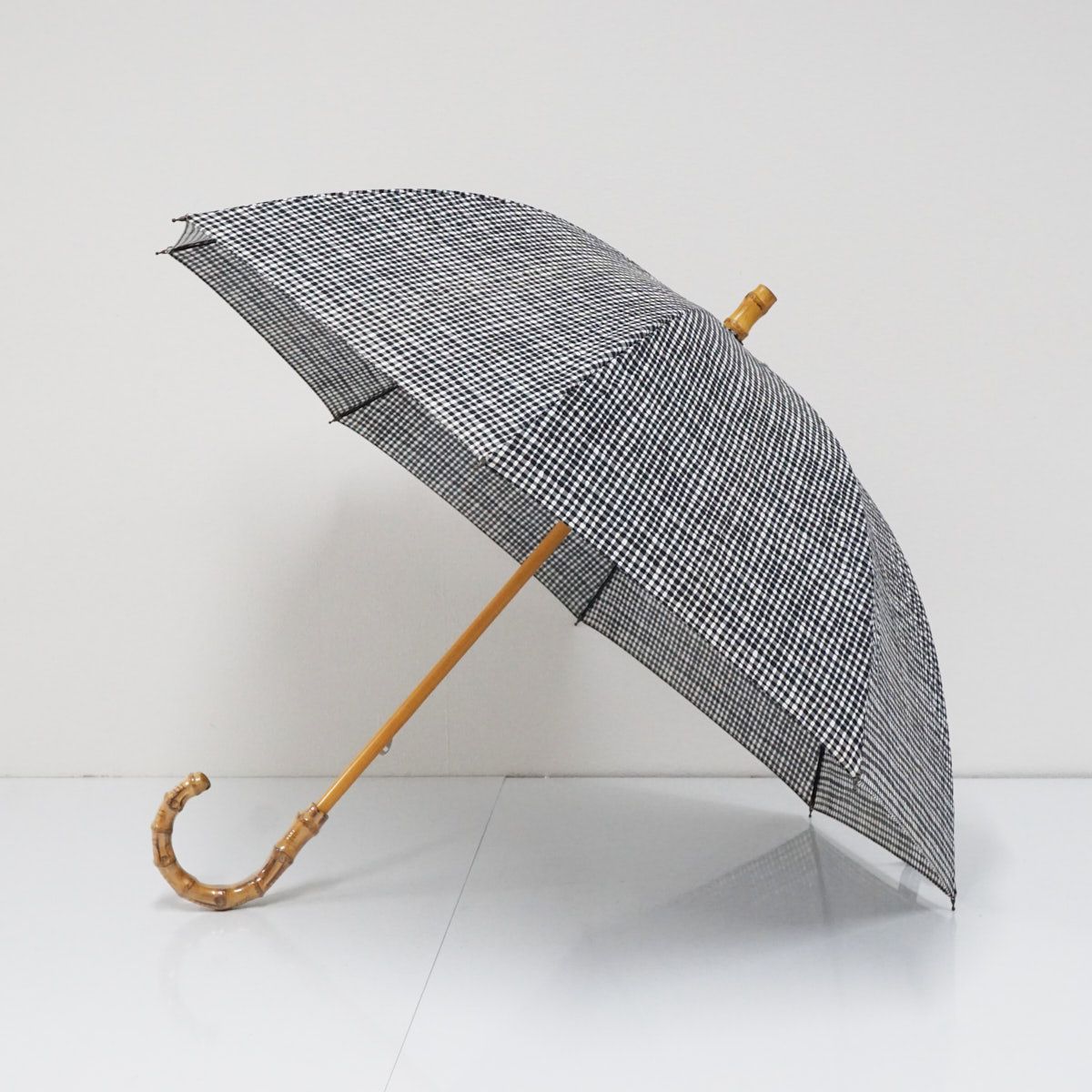 晴雨兼用傘 BonBon store ボンボンストア ドローイングチェック ブラック×ホワイト 寒竹 55cm S3291