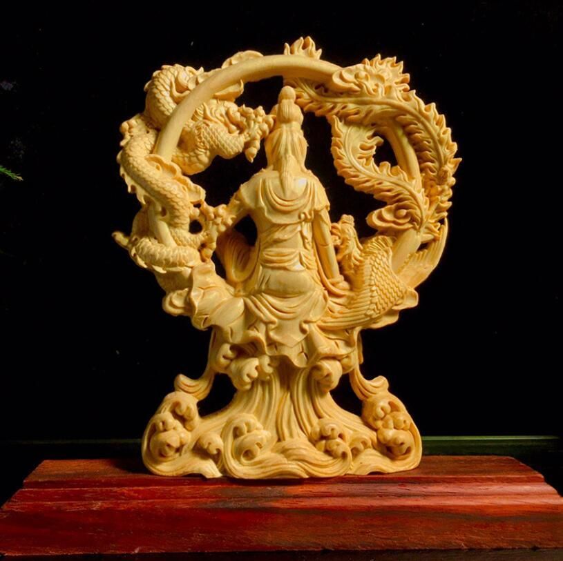 【お値下げ】木彫　観音菩薩　木製　龍　彫刻　仏像　天女　置物　オブジェ お値下げ】木彫 観音菩薩 木製 龍 彫刻 仏像 天女 置物 オブジェ