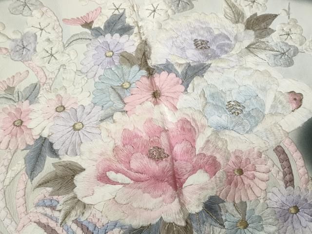 平和屋着物□豪華黒留袖 刺繍 草花文 暈し染め 金銀糸 正絹 逸品