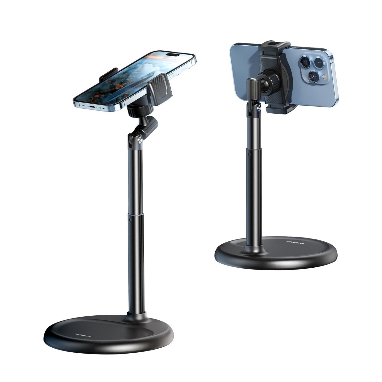 【新着商品】nediea スマホホルダー 卓上 スタンド 自由回転可能 横/縦置き 携帯ホルダー 撮影/動画配信 高度調整可能 角度調整 iphone/Android スタンド 滑り止め 落下防止 両手解放 コンパクト 