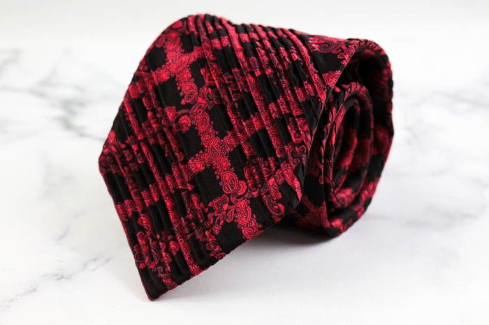 【未使用級✨️】ステファノリッチ メンズ ネクタイ プリーツ加工 ペイズリー柄 黒 ステファノリッチ ブランド ネクタイ シルク ペイズリー柄 プリーツ