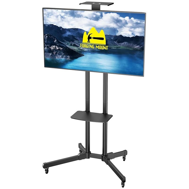 FORGING MOUNT テレビスタンドキャスター付き tvスタンド 32-70インチテレビ対応 テレビスタンドハイタイプ 二重支柱設計 高さ調節可能 棚付き 移動式 耐荷重50kg VESA600X400mmまで 省スペース 家用 