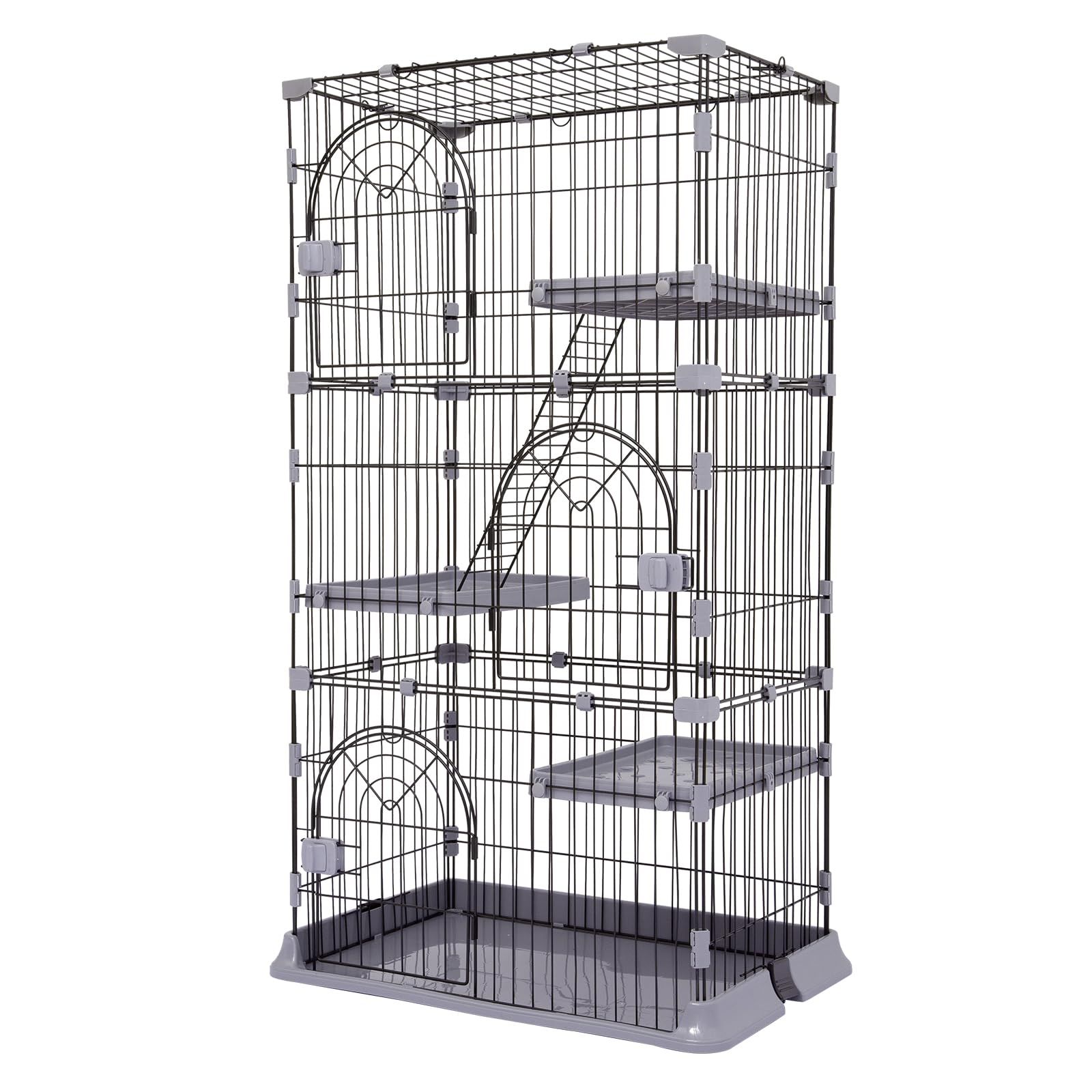 新着商品 PETTOM 猫 ケージ キャットケージ 2|3段 猫ゲージ ワイド扉 多頭飼い 脱走防止 留守番 保護 脱走防止 多頭飼い 多頭 スチール ペットケージ グレー色3段 74*50*132cm
