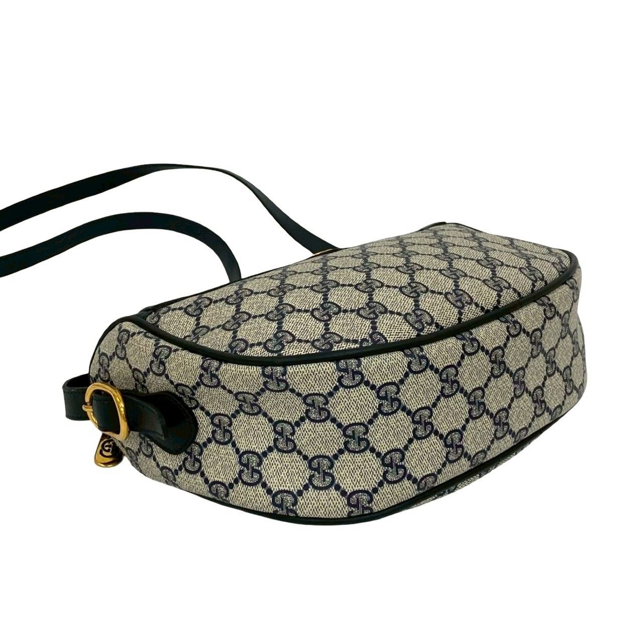 オールドグッチ GUCCI ネイビー レザー ハンドバッグ　GG柄　本革 極 美品 希少品 GUCCI グッチ オールドグッチ GG ロゴ 総柄 金具