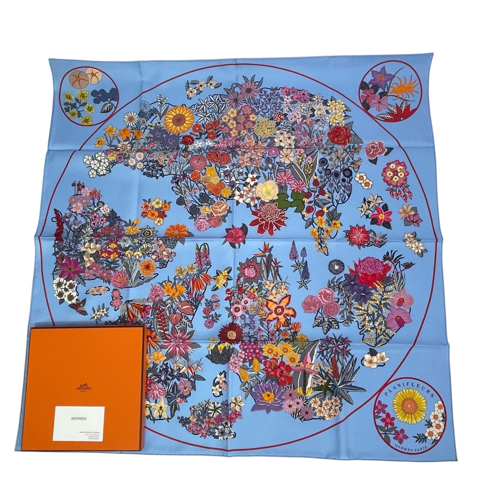 新品　未使用　箱付き　HERMÈS PLANIFLEURS シルクスカーフ 未使用品 HERMES エルメス スカーフ 2023年 カレ90 PLANIFLEURS