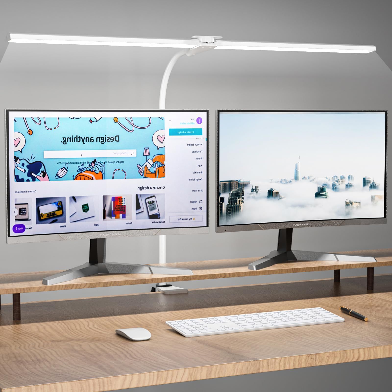 【特価商品】LED 1800lm 目に優しい 電気スタンド【80cm幅・ダブル光源・5段階調色・無段階調光・Ra95高演色性】明るい デスクライト デスクスタンド おしゃれ 卓上ライト クランプ式 省エネ 角