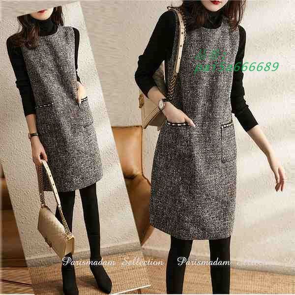 丸首ジャンバースカート ツイード ジャンスカ 大人スタイル ひざ上丈 ＳからＸＬ送料無料 通勤通学20代30代40代50代60代 pai5a666689