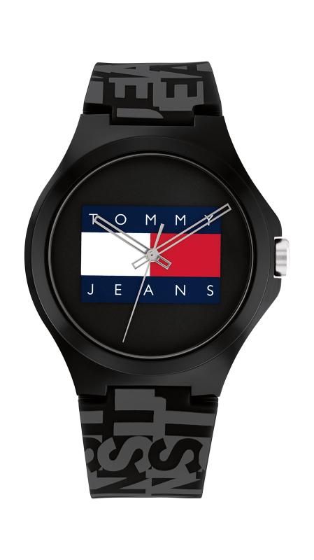 Tommy Hilfigerユニクォーツプラスチックケースとシリコンストラップウォッチ -ブラックグレー モデル-1792043 ブラックグレー モダン