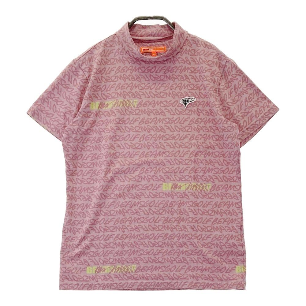 サイズ：M BEAMS GOLF ビームスゴルフ  ハイネック 半袖Tシャツ ロゴ総柄 ピンク系 [240101442433] ゴルフウェア レディース ストスト BEAMS GOLF ビームスゴルフ ハイネック 半袖Tシャツ ロゴ総柄